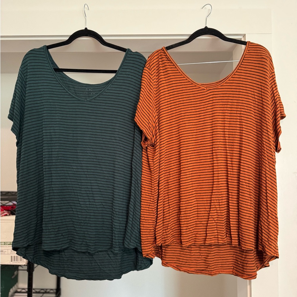 Rue21 Striped Tee Bundle – Size 3X (2 Tops) Green and Orange
